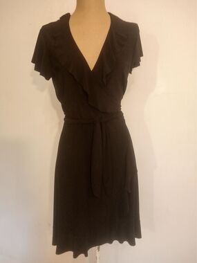 Tiana B. Black Ruffle Wrap-Front Midi Dress